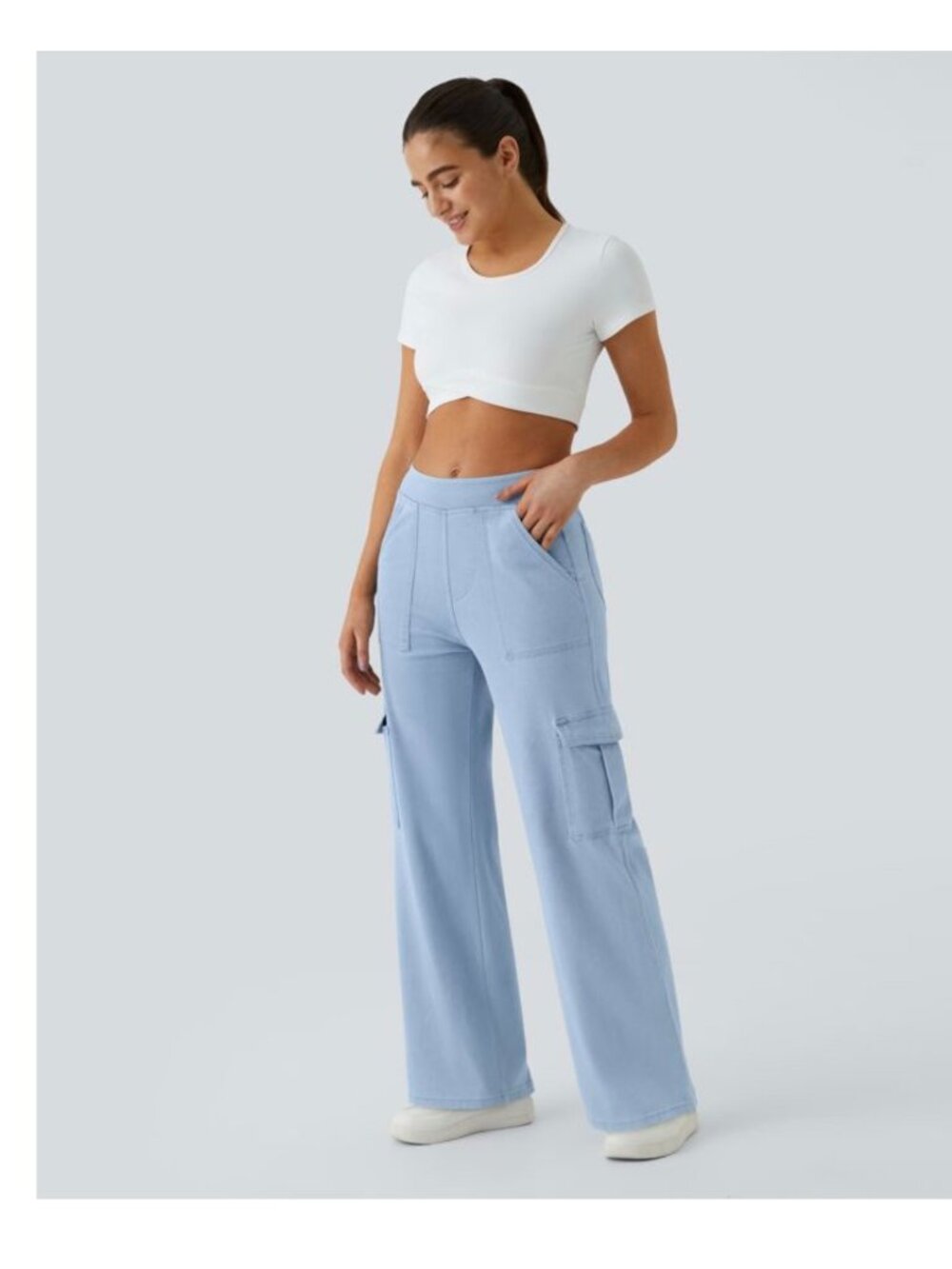Halara LT Casual Cargo Jeans Light Blue Stretchable Size L Tall Made For Comfort
